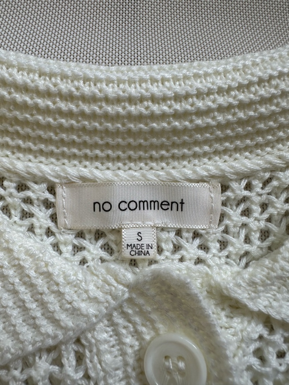 No Comment White Crochet Knit Stretch Button-Up Cardigan Top Size S - Picture 15 of 16